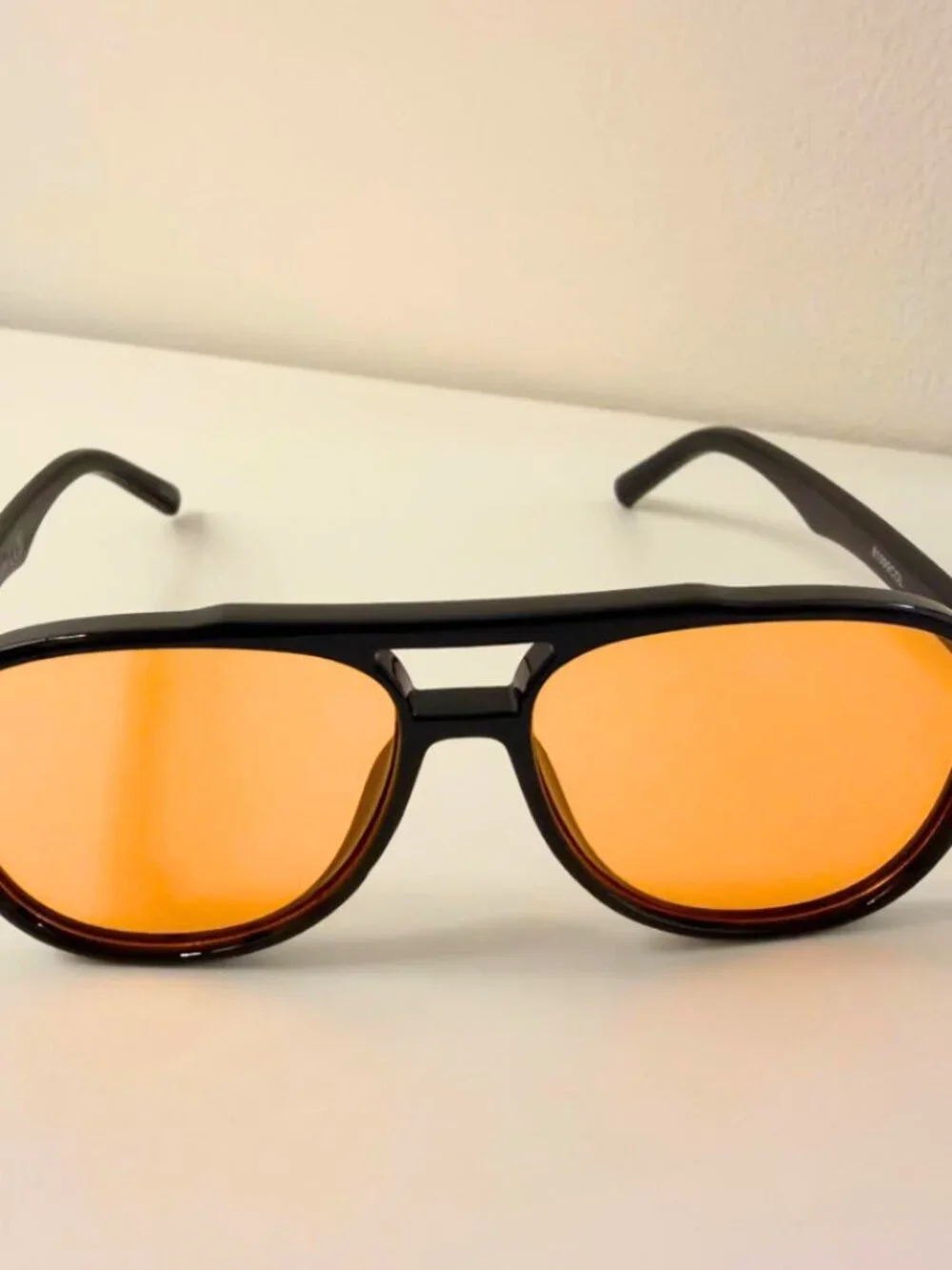70s Retro Double Bridge Square Sunglasses – Thick Black Frame | Orange Tint UV40